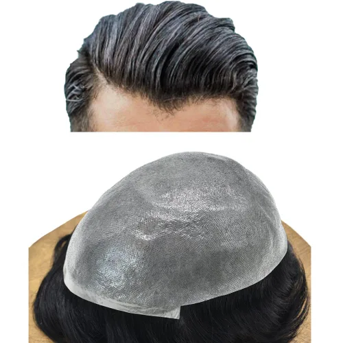 Vista 9 de Pieza de pelo para hombre, sistema de reemplazo de cabello de piel ultra fina para hombres, pieza de pelo de tupé para hombres, cabello humano real