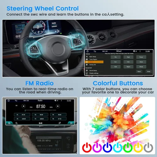 Vista 4 de Hikity 1280 x 480 IPS pantalla táctil Bluetooth 5.1 inalámbrico Android Auto, receptor de audio para automóvil, EQ FM 2USB SWC+cámara de respaldo