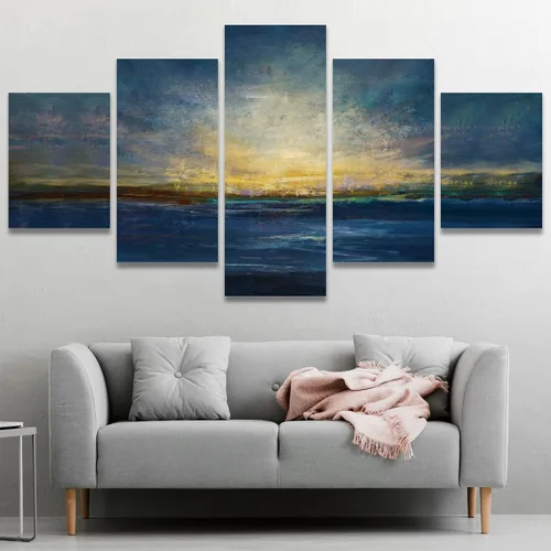 Vista 15 de SIGNWIN Lienzo grande para pared, efecto geométrico de mármol, triángulo dorado, polígono, paisaje, formas abstractas, arte digital, arte moderno