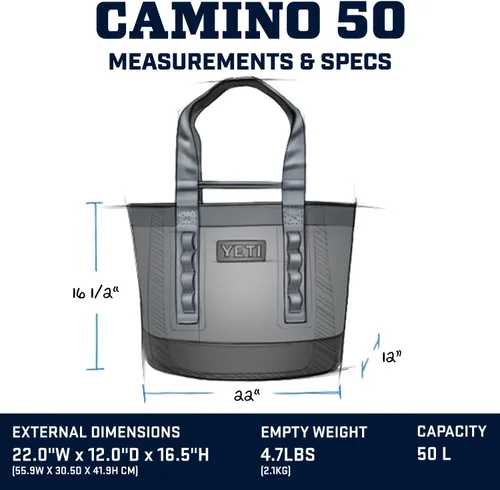 Vista 4 de YETI Camino 50 Carryall con divisores internos, utilidad multiusos, bolsa de mano para barco y playa, duradera, impermeable