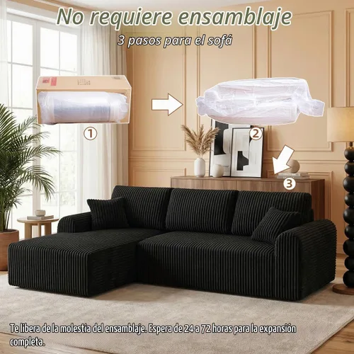 Vista 6 de Sofá modular Cloud de 104 pulgadas con diván en forma de L, sofás tapizados modernos con asiento profundo, sofá comprimido de esponja de pana