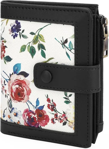 Vista 10 de GOIACII - Cartera pequeña para mujer con bloqueo RFID, piel auténtica, compacta, de dos pliegues, con soporte para tarjetas y bolsillo