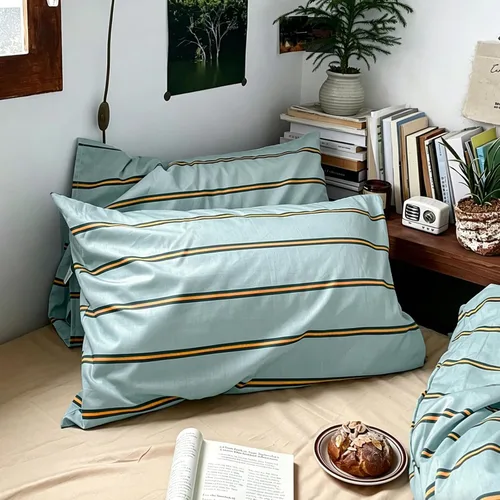 Vista 366 de mixinni Juego de funda de edredón vintage a rayas, tamaño twin, juego de ropa de cama de 3 piezas, 100% algodón lavado, suave y transpirable, funda