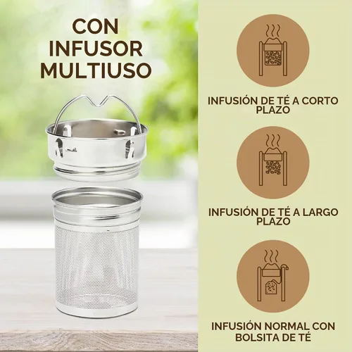 Vista 7 de LeafLife Botella de Té de Bambú Premium para Té Suelto - Botella Infusora de Té - Regalos de Té - Botella de Agua Aislada/Vaso de Café/Té - Set