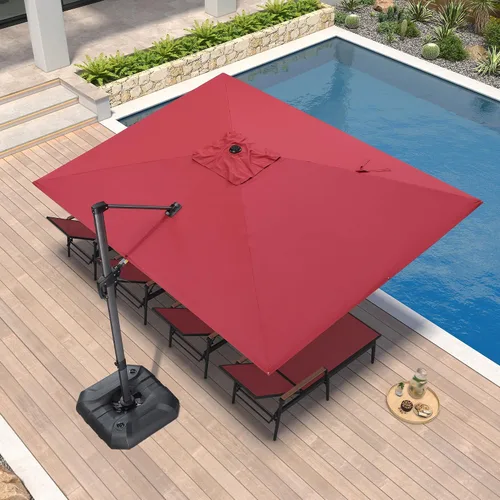 Vista 81 de PURPLE LEAF Sombrilla de patio de 8 pies para exteriores, sombrilla voladiza cuadrada de aluminio con rotación de 360 grados para jardín, terraza