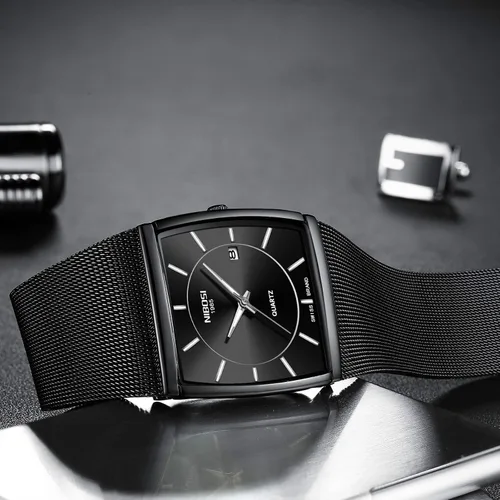 Vista 5 de NIBOSI Relojes para hombre de moda de lujo casual con correa de malla impermeable con fecha cuadrado