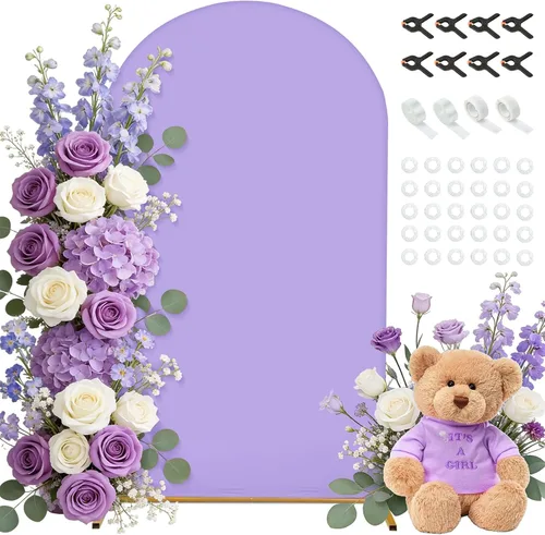 Vista 8 de Cubierta de fondo de arco de 7.2 pies, cubierta de arco de elastano beige, cubierta de soporte elástica con herramientas de atar globos para boda