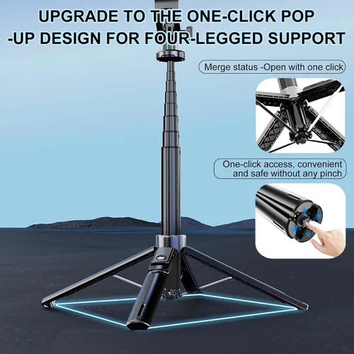 Vista 4 de Trípode magnético para teléfono de 53 pulgadas portátil para selfie stick para iPhone MagSafe GoPro cámaras de acción con control remoto recargable