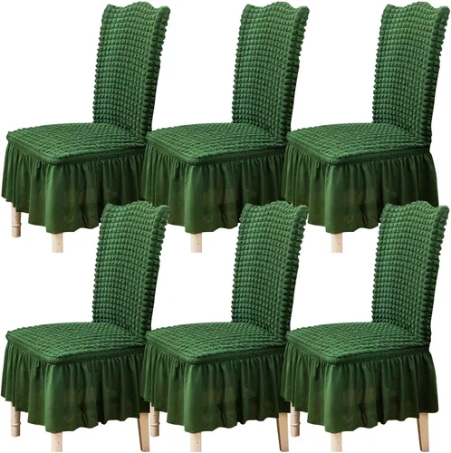 Vista 36 de Qubjus Juego de 2 fundas elásticas para sillas de comedor con falda, extraíbles y lavables, para sillas de cocina, juego de fundas protectoras