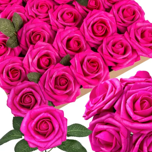 Vista 29 de 25 piezas Flores Artificiales de Espuma Rosas Falsas con Tallos 8 Hojas Rosas Sintéticas de Aspecto Real para Ramos de Boda Centros de Mesa de Negro
