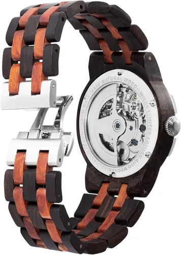 Vista 3 de Wilds Reloj de madera para hombre con esfera transparente de doble ruedas