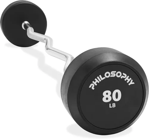 Vista 13 de Philosophy Gym Barra de Mancuerna de Goma Fija, Barra EZ Curl con Peso Precargado para Entrenamiento de Fuerza y Levantamiento de Pesas