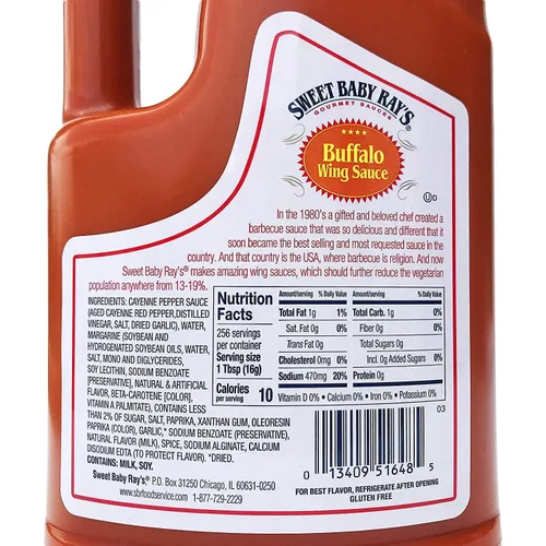 Vista 2 de Sweet Baby Ray's Salsa Buffalo Wing Sin gluten Kosher 1 galón