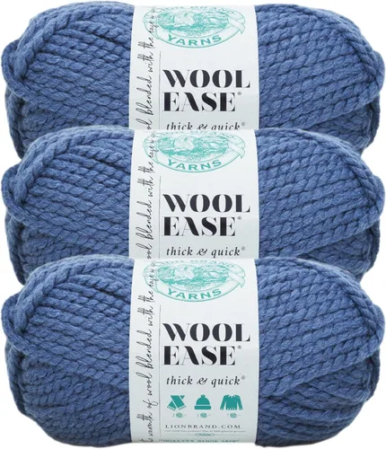 Vista 183 de Lion Brand Yarn - Ovillo de lana Wool-Ease Thick & Quick color fuerza aérea Super Bulky Wool Acrylic Blend Fiber for Soft Hats, Sweaters, Chunky