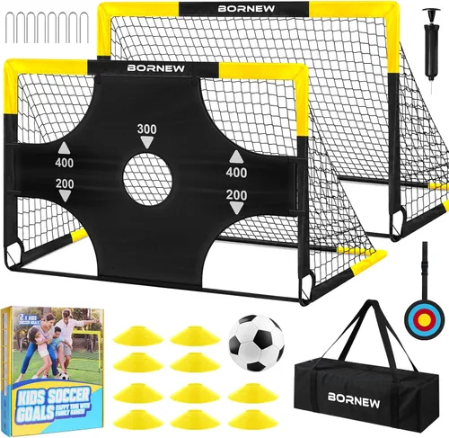 Vista 9 de Kid Soccer Goal and Soccer Ball Targets Set - 6x4 / 4X3 ft Backyard & Indoor Soccer Goal, Portable Pop Up Soccer Net with Soccer Targets, Cones