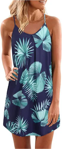 Vista 8 de ULTRANICE - Minivestido para mujer de estilo casual, con estampado floral, cuello en V, tirantes delgados y espalda descubierta para el verano