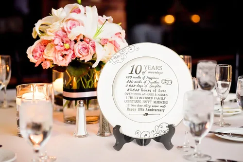 Vista 6 de Urllinz Plato del 10º Aniversario con Decoraciones de Lámina de Platino - Regalos de Estaño de Boda de 10 Años para Ella Parejas Esposa Él Marido