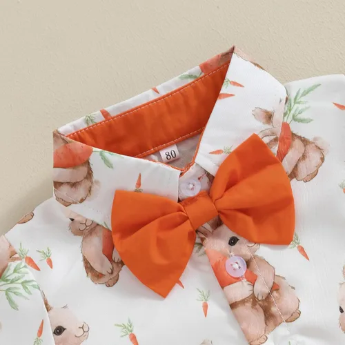 Vista 3 de Lnzyyephy Conjunto de ropa de verano para bebé niño, camisa de manga corta con botones + pantalones cortos sólidos
