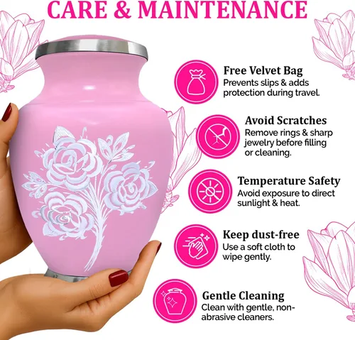 Vista 7 de Urna de Cremación de Rosa para Cenizas para Mujeres y Hombres - Urnas de Rosa Artesanales para Cenizas Humanas Adultas Femeninas y Masculinas