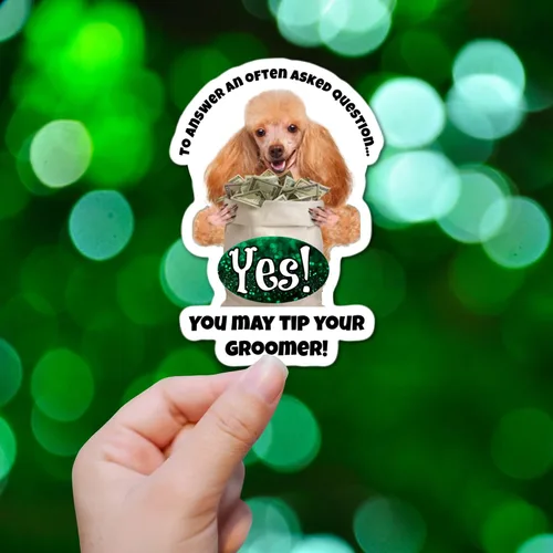 Vista 3 de Calcomanía laminada de calidad de 5.5 pulgadas para perros en el salón de aseo