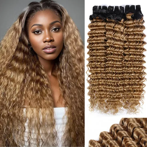 Vista 15 de Manojos de cabello humano ondulado profundo de 12, 14, 16 pulgadas, paquetes de ondas de agua, 100% sin procesar, 10A, cabello humano virgen