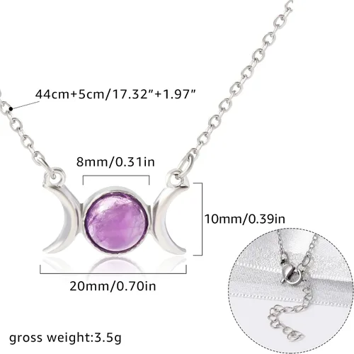 Vista 3 de MISS RIGHT Dainty Triple Moon Goddess Crystal Necklace for Women Men Girls, Crescent Moon Phase Healing Chakra Necklaces Wiccan Birthstone Celestial