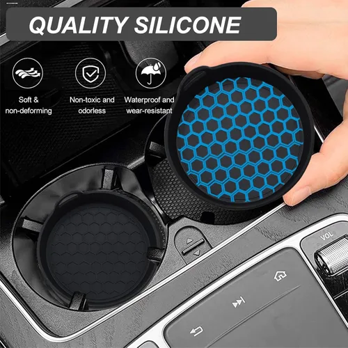 Vista 4 de Portavasos para automóvil, paquete de 4 posavasos universales para portavasos de automóvil, almohadillas de inserción antideslizantes de silicona