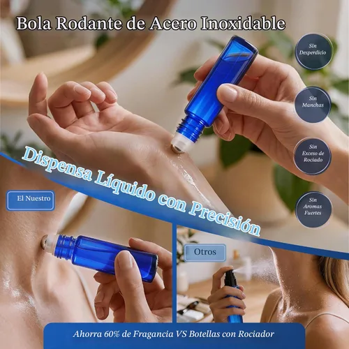 Vista 4 de PrettyCare 6 piezas, botellas roll-on de 10 ml para aceites esenciales con bola de rodillo de acero inoxidable - Botellas rellenables a prueba