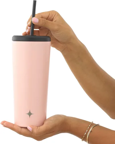 Vista 8 de JoyJolt Vaso de 20 onzas con triple aislamiento con tapa y popote (2 cada uno) de acero inoxidable de doble pared al vacío, con forro de cobre