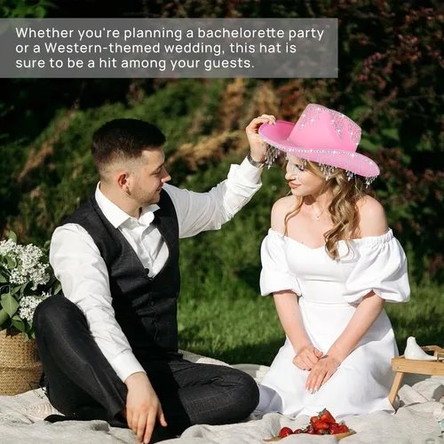 Vista 6 de Rhinestone Cowboy Hat - Bridal Cowgirl Hat for Women Bride to Be, Rhinestones Cowgirl Hat