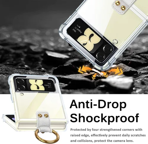 Vista 5 de Miimall Funda compatible con Samsung Galaxy Z Flip 4 2022 con bolígrafo, funda ultradelgada Flip 4 con soporte para anillo, TPU suave + PC, a prueba