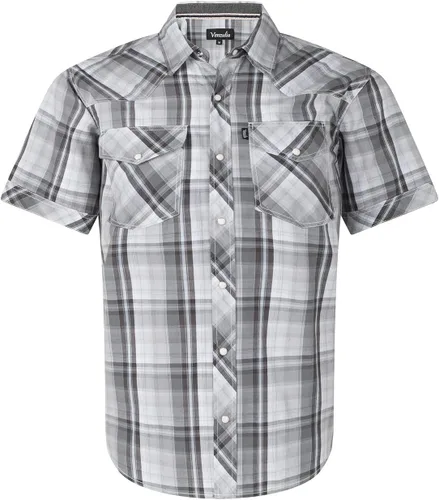 Vista 7 de Camisa casual para hombre estilo western con botones, de manga corta, dos bolsillos BLKWHT.