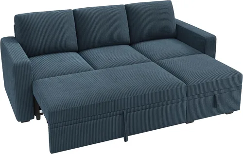Vista 7 de HONBAY Sofá cama modular modular con cama extraíble, sofá en forma de L con almacenamiento, sofás modulares seccionales para sala de estar