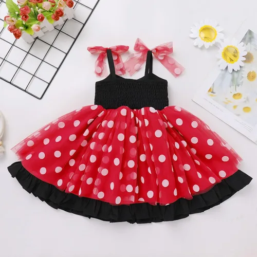 Vista 2 de Vestido tutú para niña, sin mangas, fruncido, vestido de verano con lentejuelas brillantes, lunares, estrellas, princesa, vestido de tul