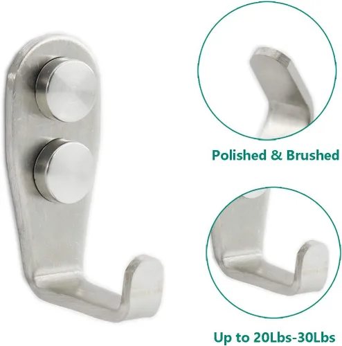 Vista 4 de Ganchos de acero inoxidable para colgar toallas, llaves, sombreros, ganchos de pared para cocina y baño, para interiores y exteriores, paquete de 8