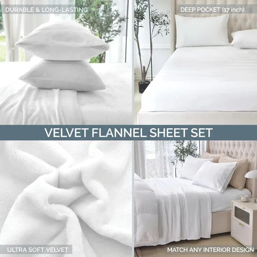 Vista 8 de Elegant Comfort - Juego de sábanas de franela de terciopelo de lujosamente suave de 4 piezas para las fiestas - Calidad premium - Juego de sábanas