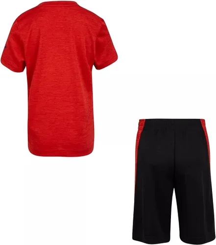Vista 2 de Nike Baby Boys Dri-FIT Just Do It - Juego de camiseta y pantalones cortos, 2 piezas (rojo (86H819-023)negro, 12 meses), Rojo