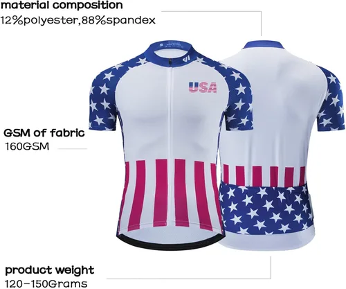 Vista 3 de Lo.gas Camiseta de ciclismo de EE. UU. para hombre, manga corta, para ciclismo, con bandera estadounidense, ropa de bicicleta de carretera