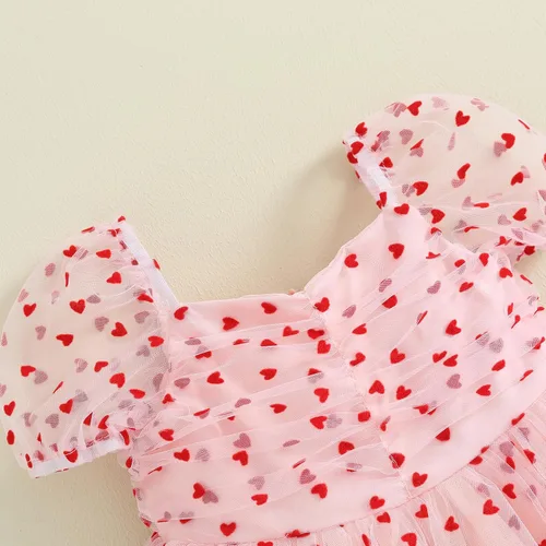 Vista 2 de Vestido para el día de San Valentín para niña pequeña, con estampado de corazón, tul de malla, tutú de princesa, vestido de princesa para el primer