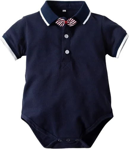 Vista 2 de Conjunto de pantalones cortos para bebés y niños, camiseta de manga corta, pantalones con tirantes y corbatín, 4 piezas