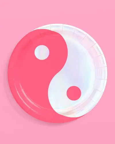 Vista 5 de xo, Fetti Platos de papel Yin Yang – Paquete de 24, 9 pulgadas Suministros para fiesta de cumpleaños, decoraciones de despedida de soltera, fiesta