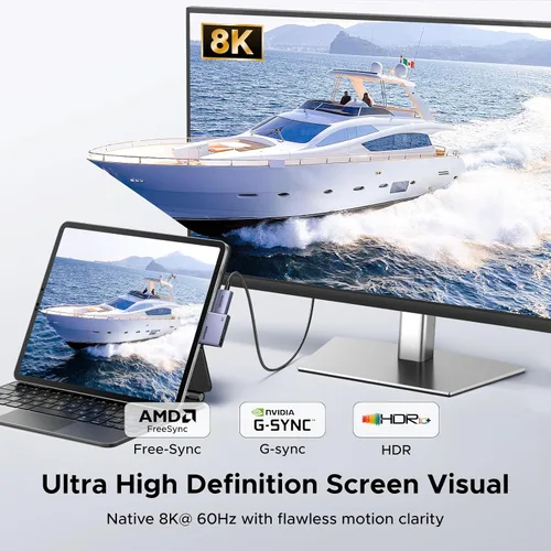 Vista 2 de UGREEN Adaptador USB C a DisplayPort 1.4 8K @60Hz con PD 100W carga rápida 4K a 240Hz, unidireccional, Thunderbolt 4/3 a DP Compatible con iPhone