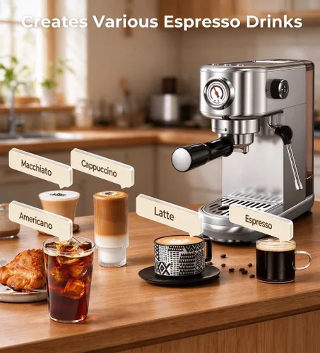 Vista 2 de atatix Máquina de café expreso 20 bar con espumador de leche Tono plata
