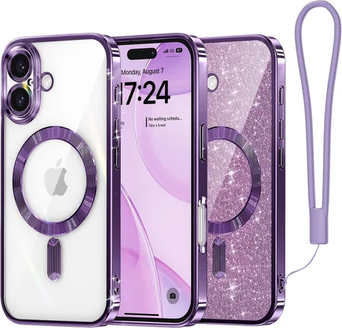 Vista 43 de Meifigno - Funda diseñada para el iPhone 16 Pro de 6.3", [Tarjeta de purpurina y correa para la muñeca] [Compatible con MagSafe]