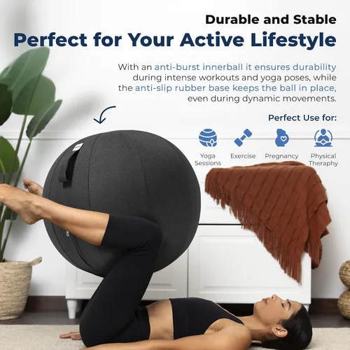 Vista 4 de Backerz Balance Ball Chair for Office & Home - Ergonomic Exercise Ball for Posture & Back Pain Relief, Yoga Ball Chair - Sitting Ball with Washable