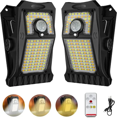 Vista 9 de Tryme 45LEDs Luces solares para exteriores con sensor de movimiento, luces de clip con sensor de movimiento, 3 modos, 3 formas de montaje, luz