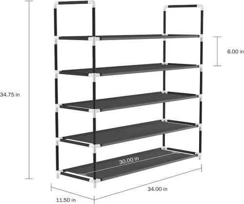 Vista 3 de Lavish Home Estante de almacenamiento de zapatos, organizador de zapatos de 5 niveles para armario, baño, entrada, estante para zapatos