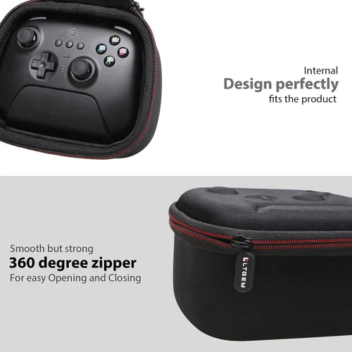Vista 7 de LTGEM Funda de EVA para controlador Bluetooth 8Bitdo Ultimate con base de carga (negro) - Viaje