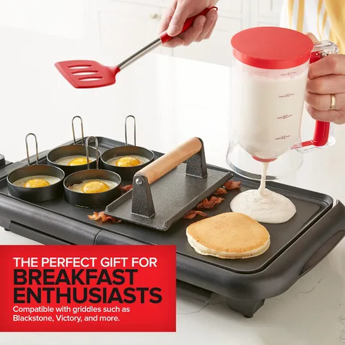 Vista 7 de Modern Innovations Kit de Accesorios para Desayuno en Plancha - Dispensador de Masa para Panqueques para Plancha, Prensa de Parrilla de Hierro