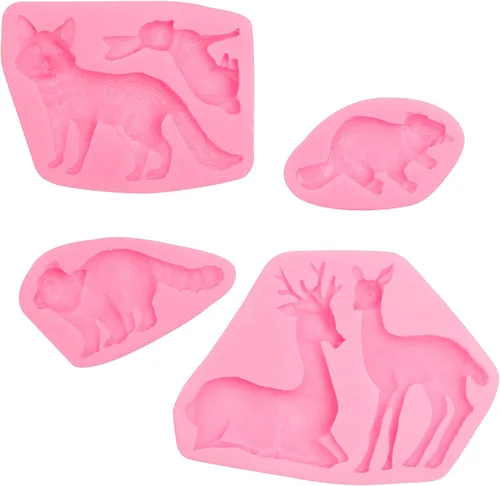 Vista 9 de Molde de silicona para fondant de conejo de zorro, molde de chocolate de ciervos sika, alce de bosque, castor de mapache, moldes para hornear